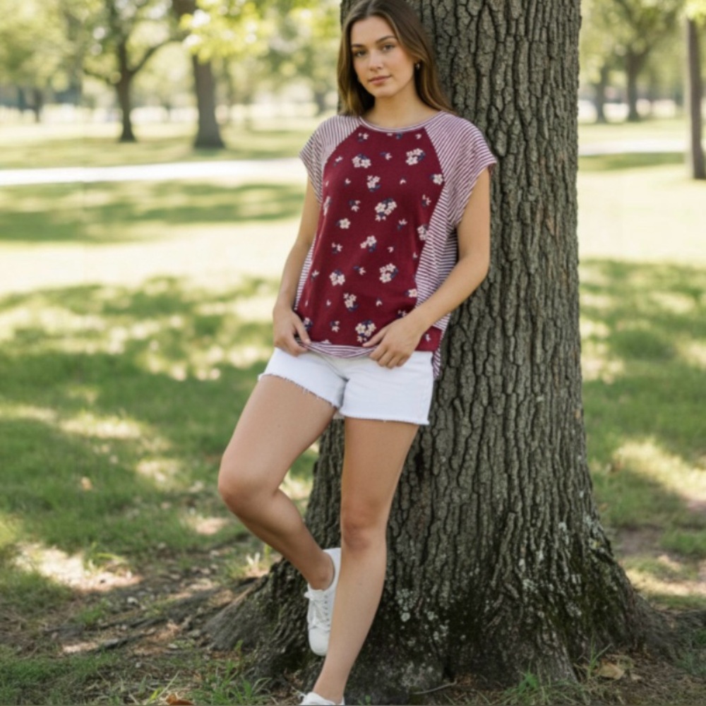 Maeve by Anthropologie Floral Stripe Top